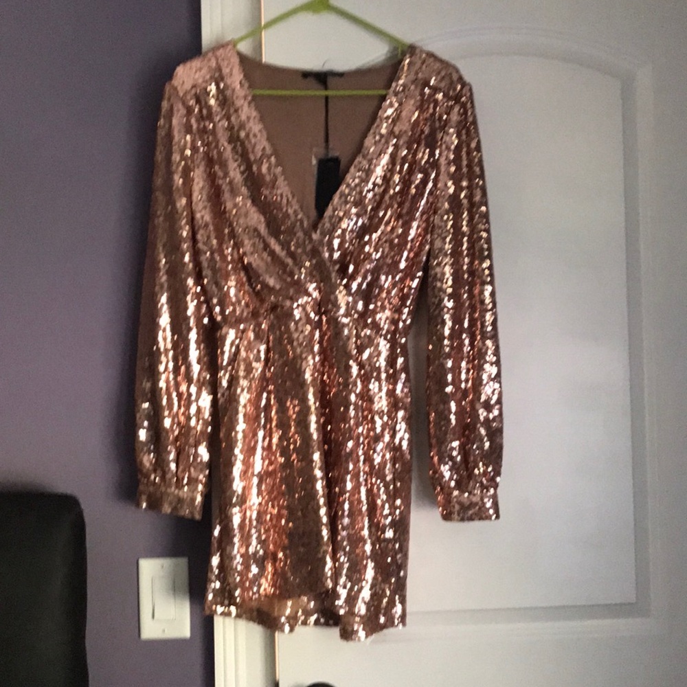 Rose Gold sequin v-neck sparkle dress